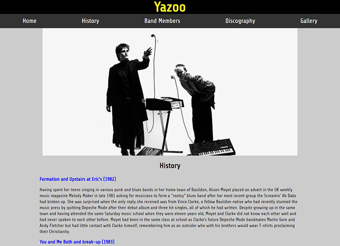 Yazoo Tribute Website